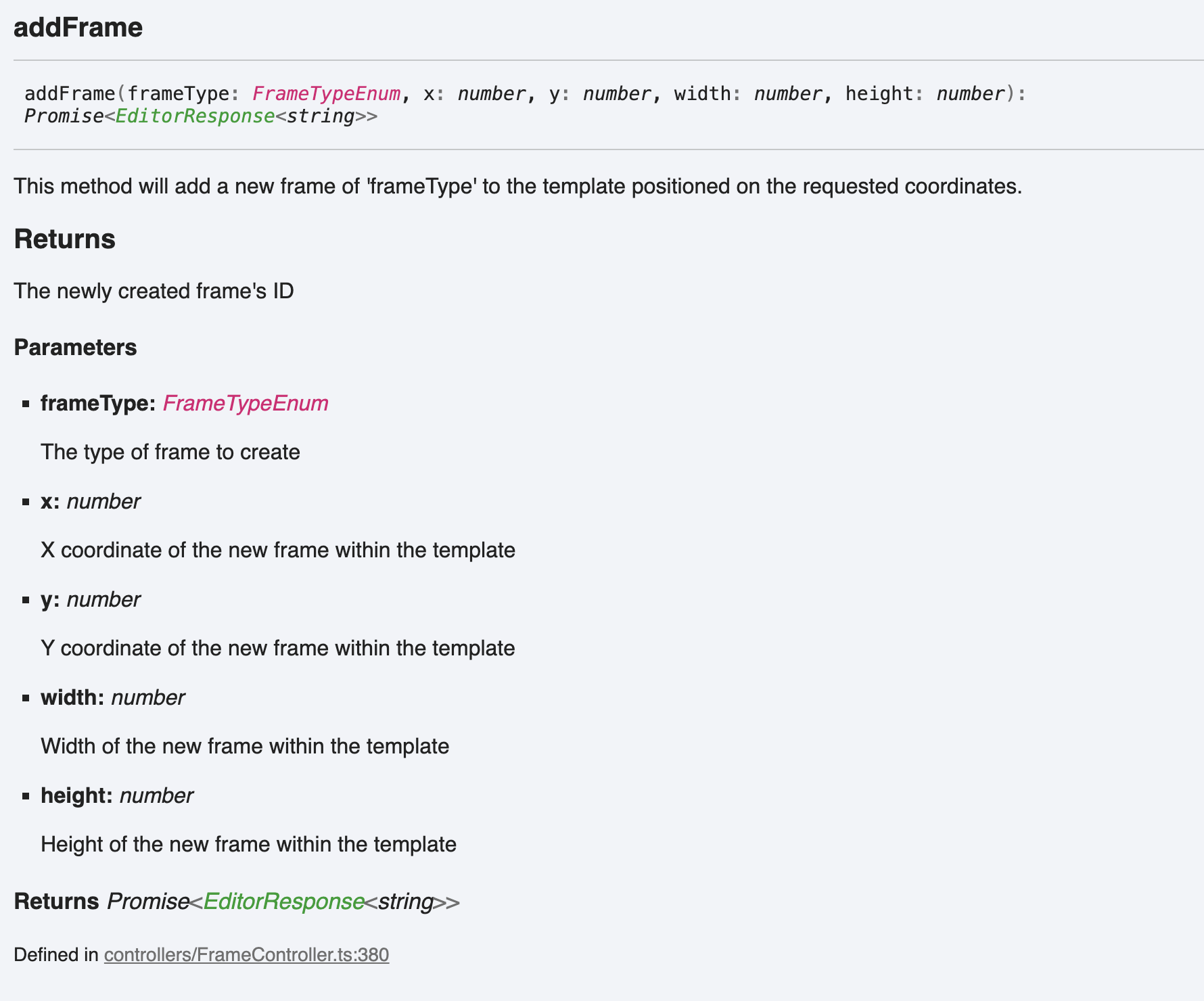 addFrame method documentation