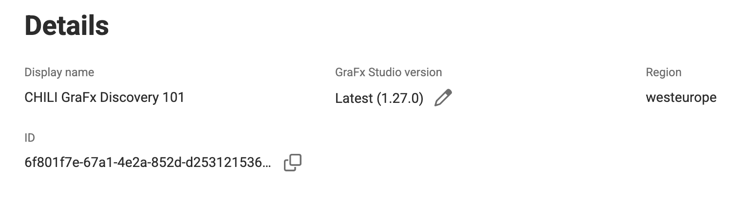 The environment settings panel showing the GraFx Studio version selector set to "latest"