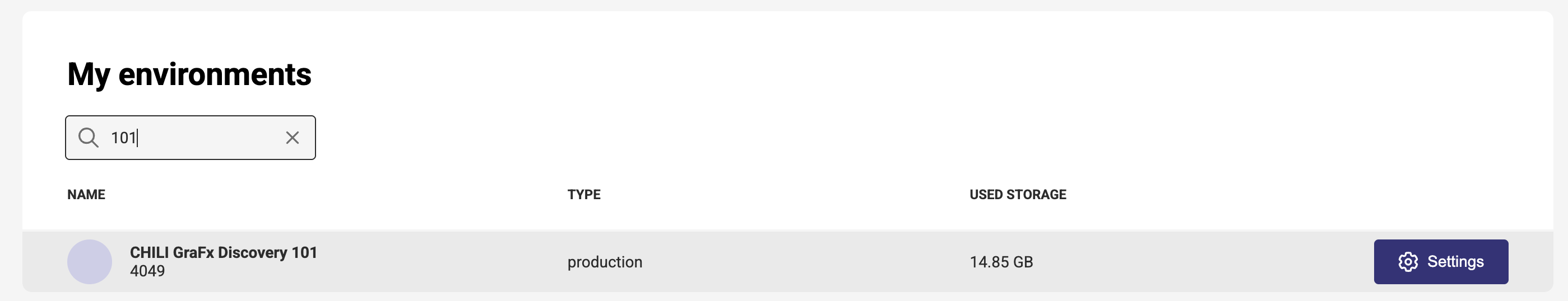 The environment settings navigation showing the path to version settings