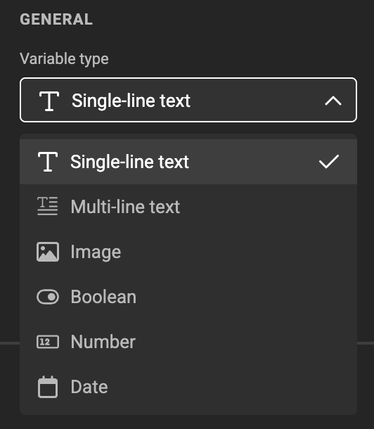 Variables panel in the component workspace