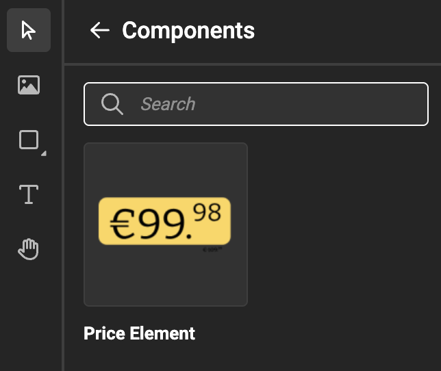 Component browser showing the Price Element component