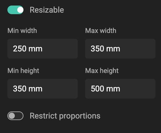 Set resizable limits in Layout Properties