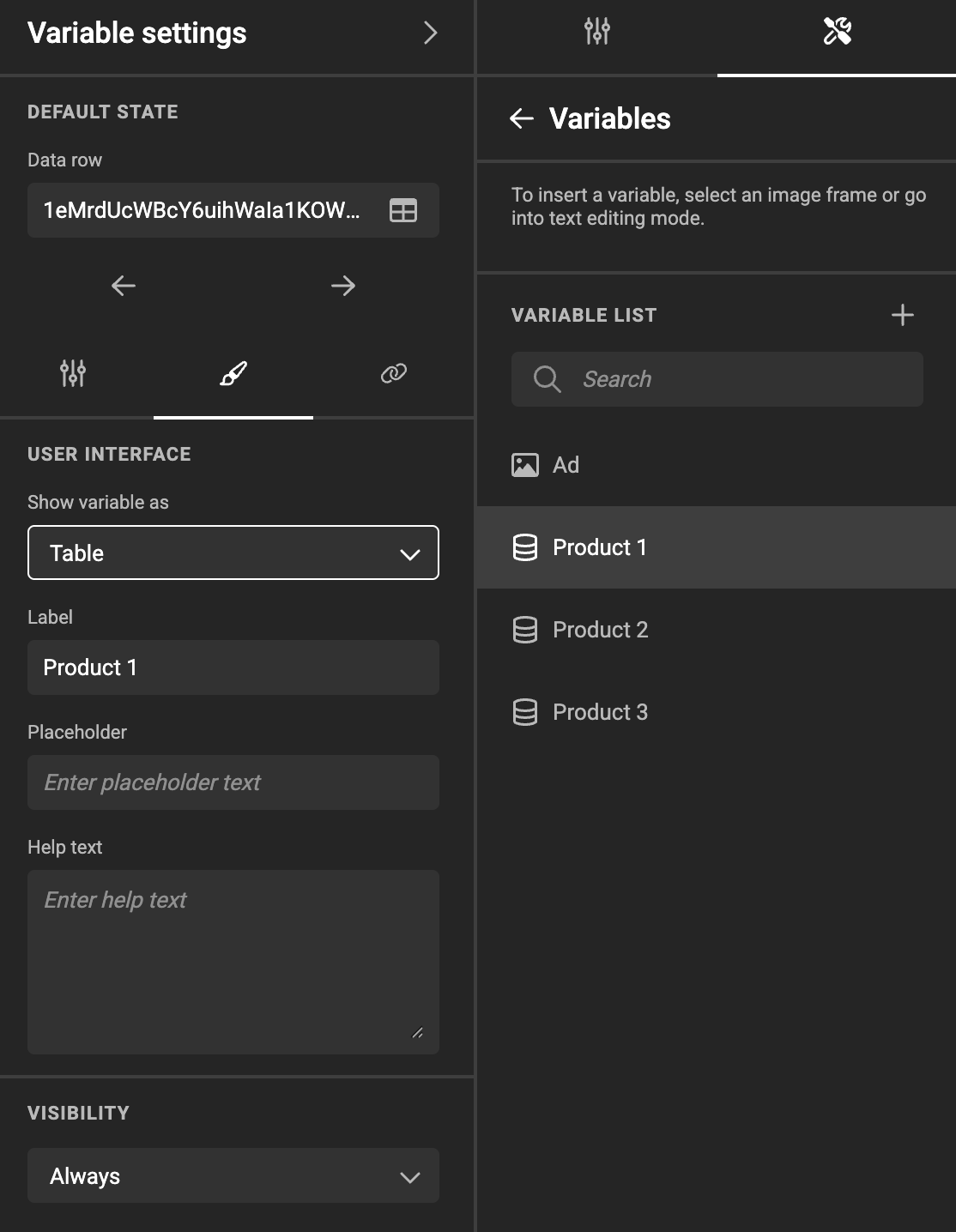 List or Table view for Data Source Variable