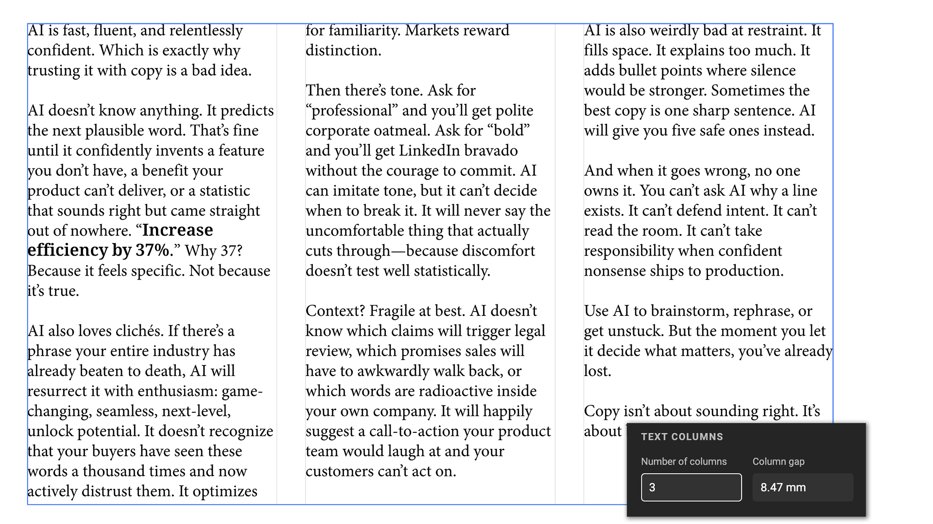 Text frame Columns